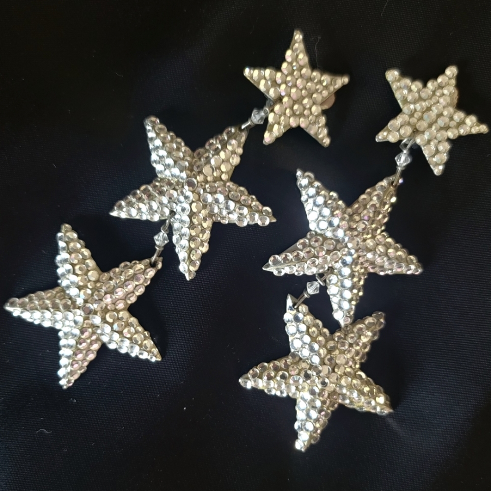 Stunning Statement Triple Star Rhinestone Earring… - image 1